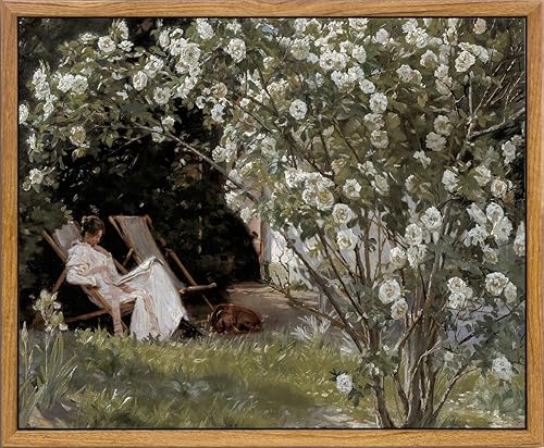 KBKBART Lienzo vintage enmarcado para pared, diseño retro de campo francés, jardín de mujer, pintura clásica de flores, impresión artística para