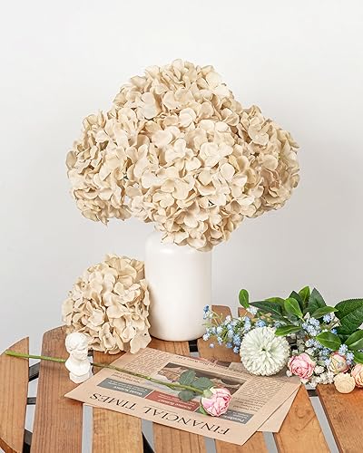 Miniatura 5 de DuHouse Cabezas de flores de hortensias de seda de 8.7 pulgadas con tallos de hortensias falsas para bricolaje, centro de mesa de boda, decoración
