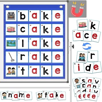 ABCxGOOD CVCE Word Building Pocket Charts with 50 Phonics Flash Cards Classroom Must Haves, CVCE Literacy Games for Beginners in Reading and Spelling.