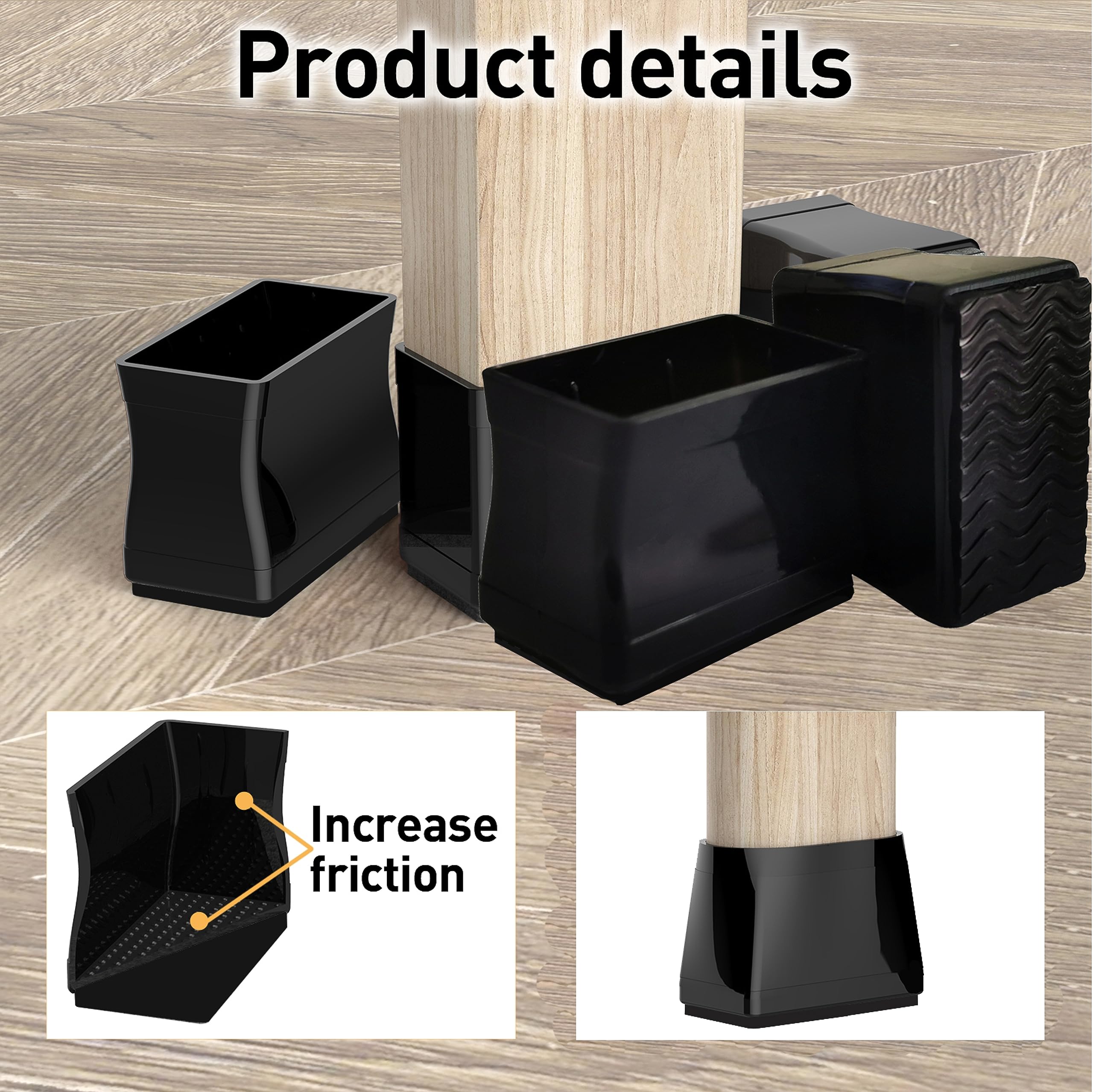 1 x 2 protectores rectangulares para patas de silla, almohadillas antideslizantes para muebles, suelos de madera dura, pinzas antideslizantes para muebles, tapas de silicona para patas de muebles, (16