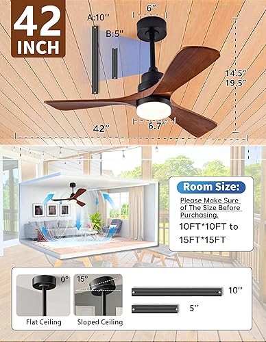 Vista 8 de 42 Inch Wood Ceiling Fans with Lights and Remote,Outdoor Ceiling Fan for Patios with Dimmable Led Light,Walnut 3 Blades,Memory Modern Fan for Living