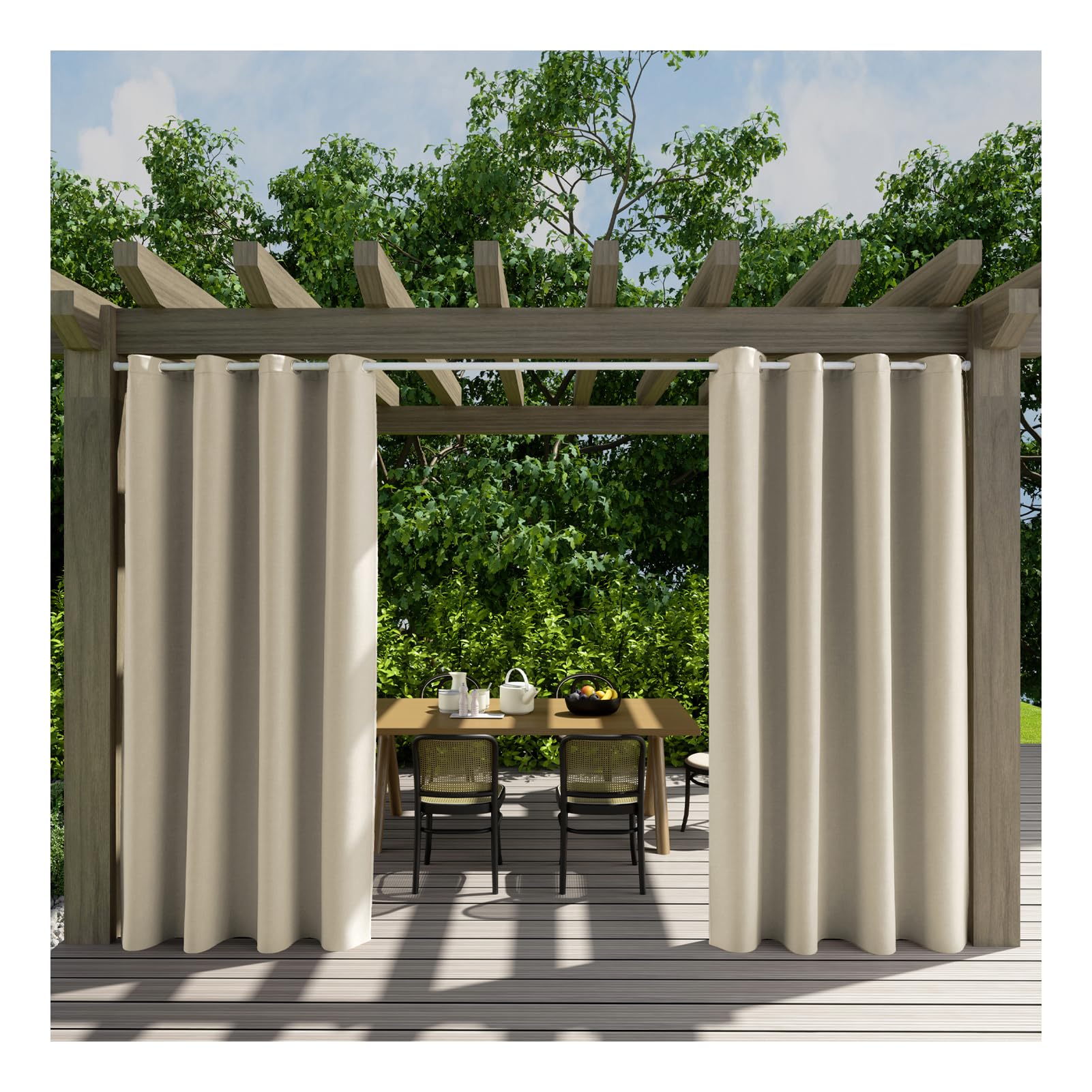 Wasserdichte Outdoor-Vorhänge mit Ösen, Sicht- und Sonnenschutz, wetterbeständig, durchsichtige Vorhänge für Garten, Terrasse, Balkon, 2 Stück, 100 x 140 cm, Cremefarben