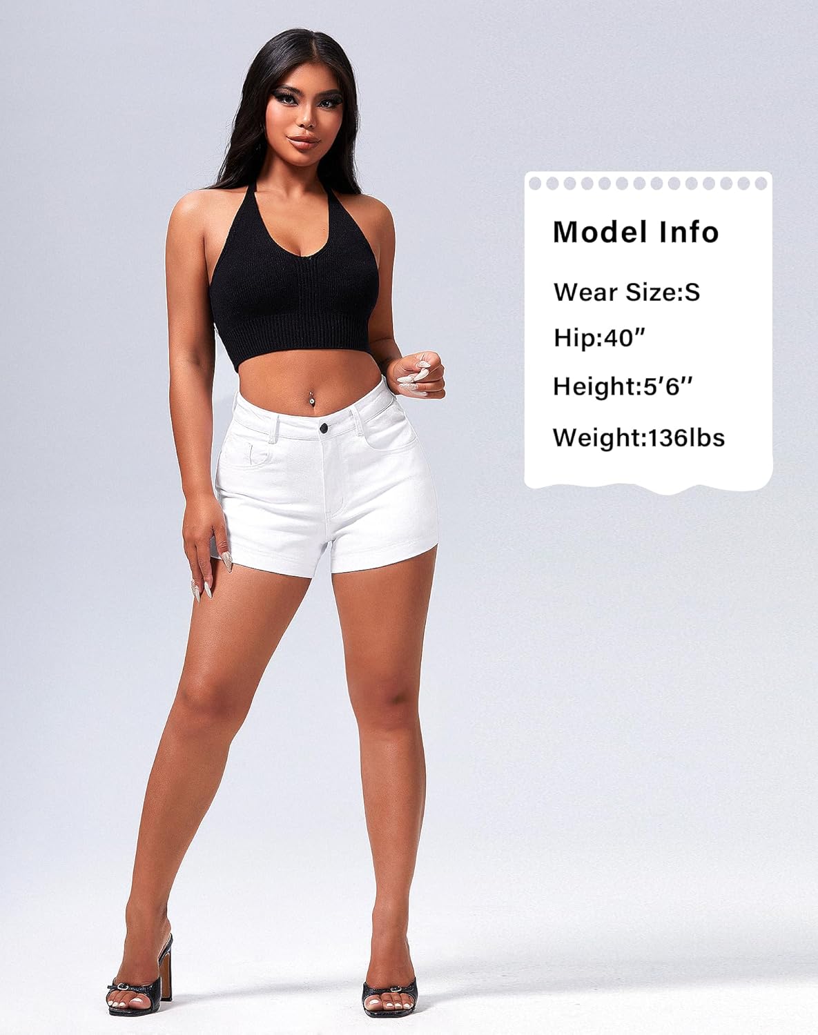 roswear Women's Casual Summer High Waisted Basic Jean Shorts Stretchy Denim Shorts - Image 4