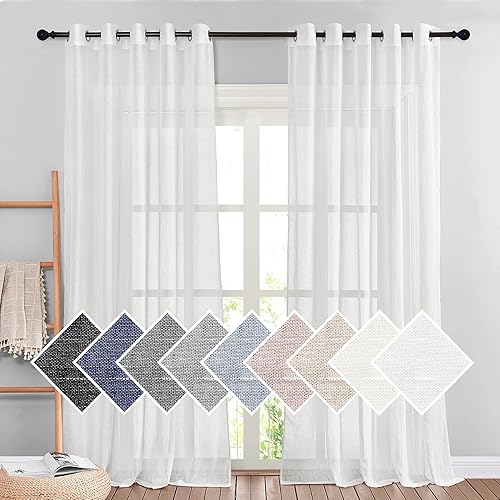 NICETOWN Cortinas de lino transparente de privacidad de 96in de largo, con ojales de lino semitransparente, elegantes cortinas verticales con