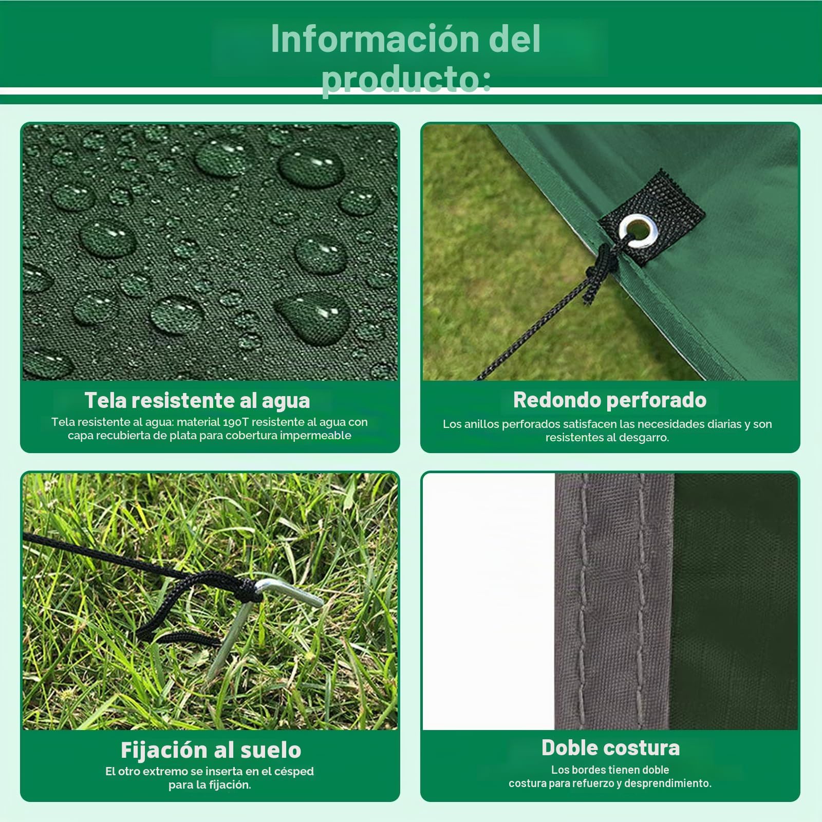 Toldo de Refugio Camping 3x3M, Toldo Camping Impermeable,Tienda de Campaña Tarp con 6 Cuerdas,6 Clavos de Tierra,2 Bolsa de Guarda,Lona Protectora Anti-UV para Vivac, Picnic, Playa, Hamaca