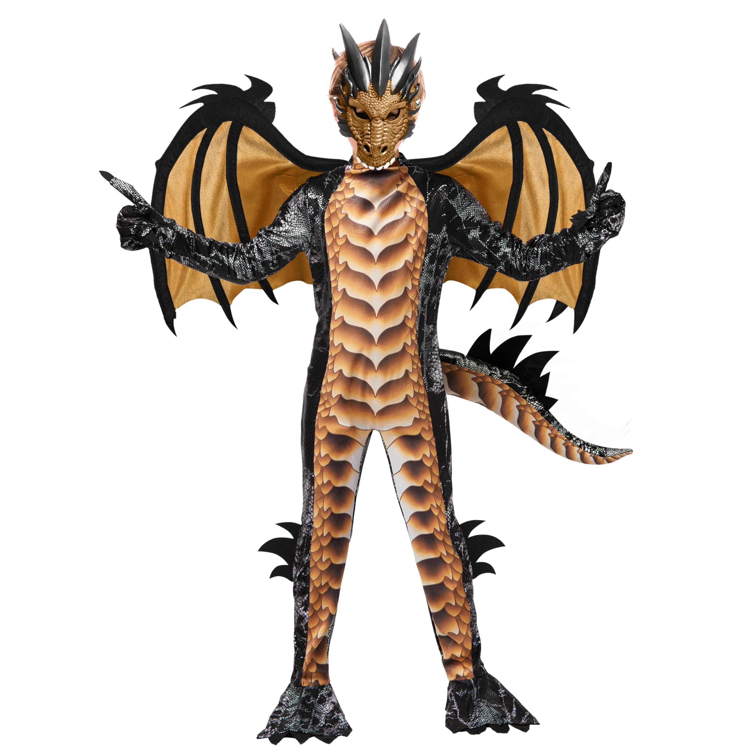 Spooktacular Creations Child Boys Dragon Costume (Black Blue or Black Red), Boys Dragon Wings, Tail and Mask Set for Halloween Parties, Dress Up, Cosplay