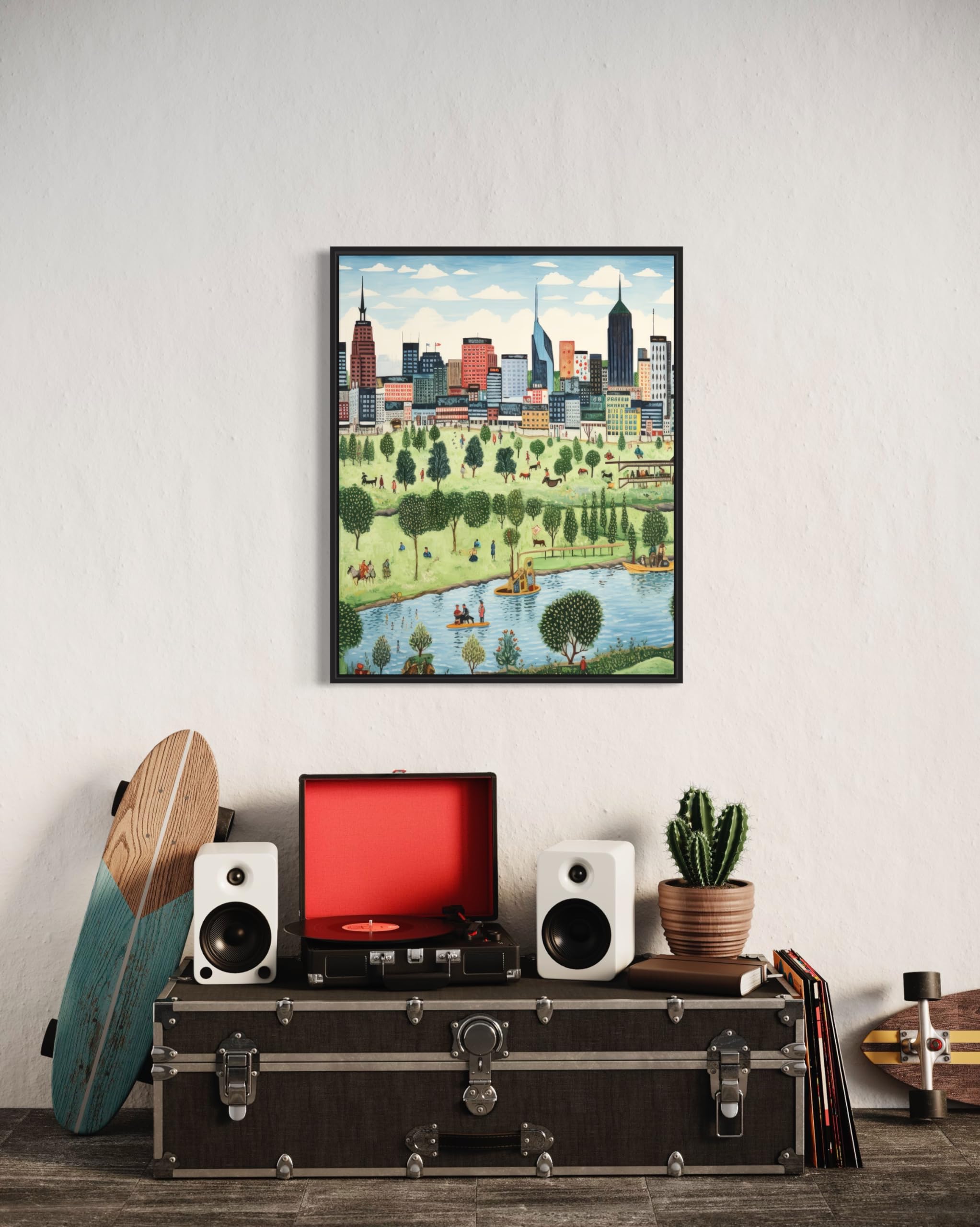 Amazon.com: 納什維爾田納西州海報藝術印刷品,城市天際線美國民間藝術,天真藝術作品PIcture繪畫裝飾,適用於臥室、浴室、客廳。 ( 田納西州納什維爾,11 x 14 英吋(無框)) : 居家與廚房