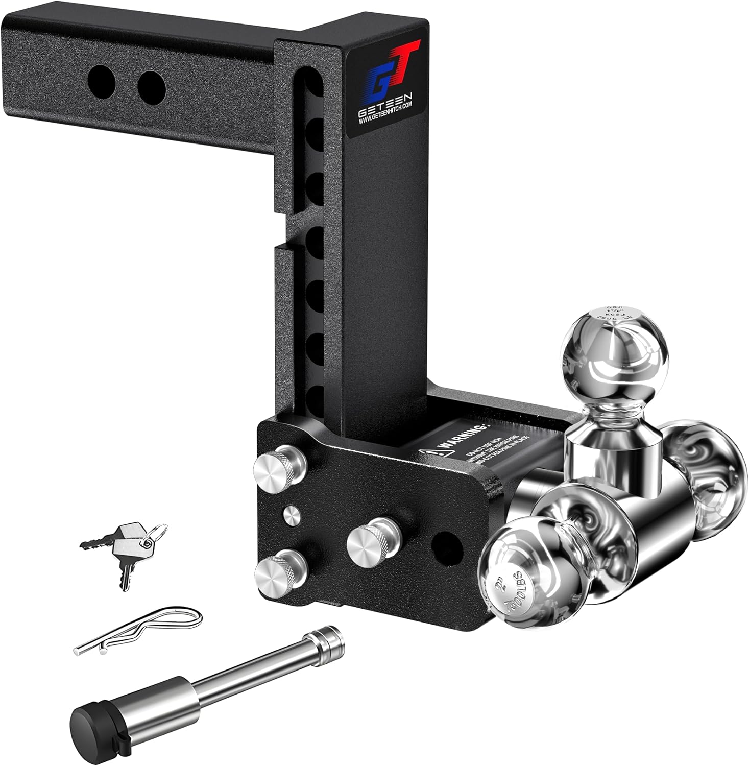 Geteen Trailer Hitches, Adjustable Trailer Hitch Ball Mount - Fits 2.5" Receiver, Dual Ball (2" x 2-5/16"), 5" Drop, 15,000 GTW - GT25052B