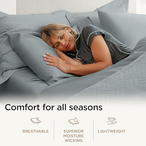 Miniatura 4 de Threadmill King Size - Colcha para cama de matrimonio, color gris escocés, de alta calidad y lujosa, hecha de 100% algodón procesado largo,