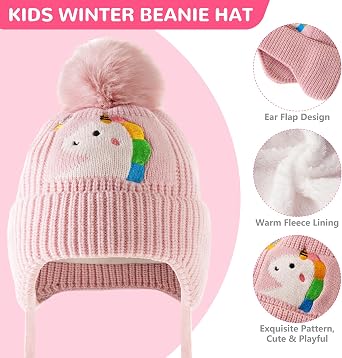 Kids Winter Beanie Hat Gloves Scarf Set, for 1-6 Years Old Toddler Baby Girls Boy Warm Fleece Lining