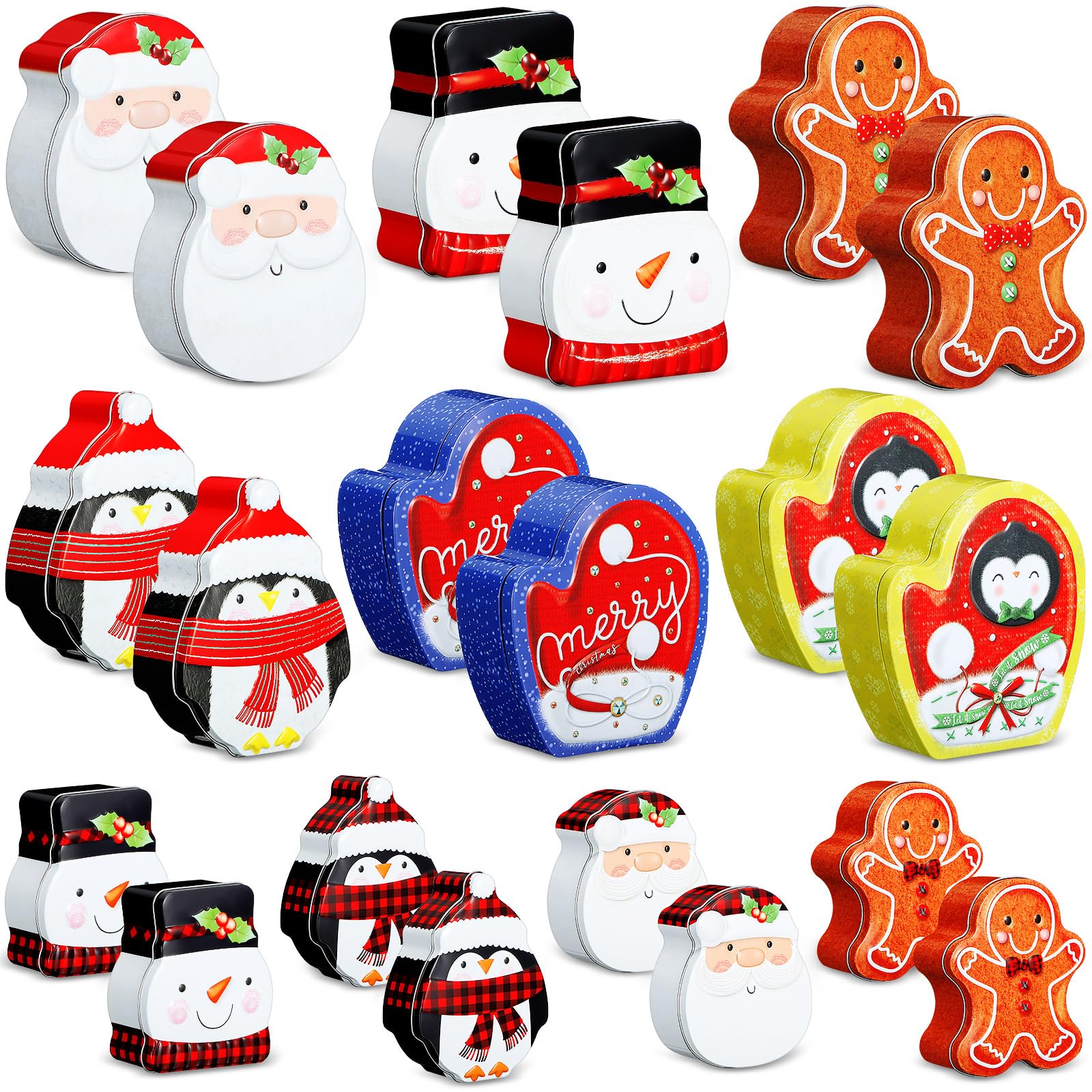 Yaomiao 20 Pcs Christmas Cookie Tins Xmas Metal Cookie Tins with Lids Santa Clause Snowman Gingerbread Penguin Cookie Tins Containers for Gift Giving Holiday Small Cookie Candies Treat Gift Tins Box