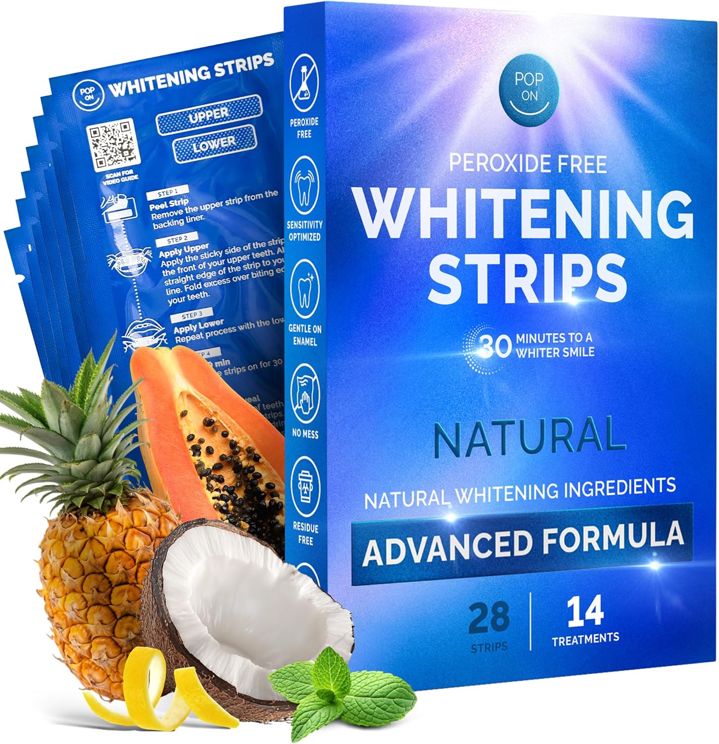 Whitening Strips for Sensitive Teeth 14 Treatments, Coconut – Enamel Safe, Peroxide-Free Coconut Teeth Whitening Strips with Natural Enzymes – Gentle White Stips for Sensitive Gums & Daily Oral Care