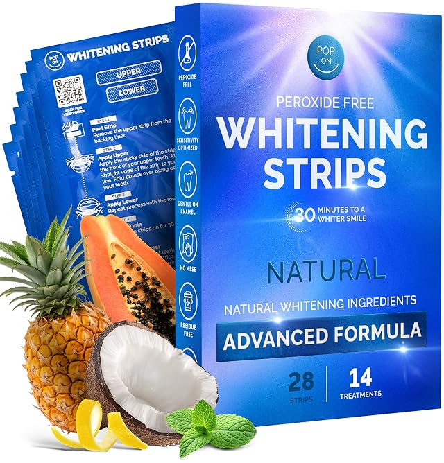 Whitening Strips for Sensitive Teeth 14 Treatments Coconut Enamel Safe Peroxide-Free Coconut Teeth Whitening Strips with Natural Enzymes