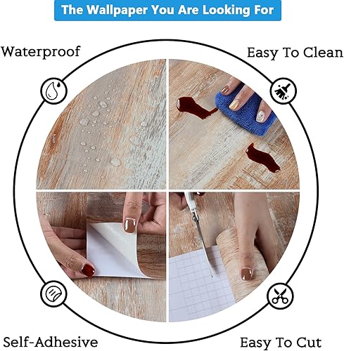 Miniatura 9 de CRE8TIVE Papel de contacto de grano de madera marrón y gris, papel tapiz de madera para despegar y pegar, impermeable, extraíble, aspecto de madera,