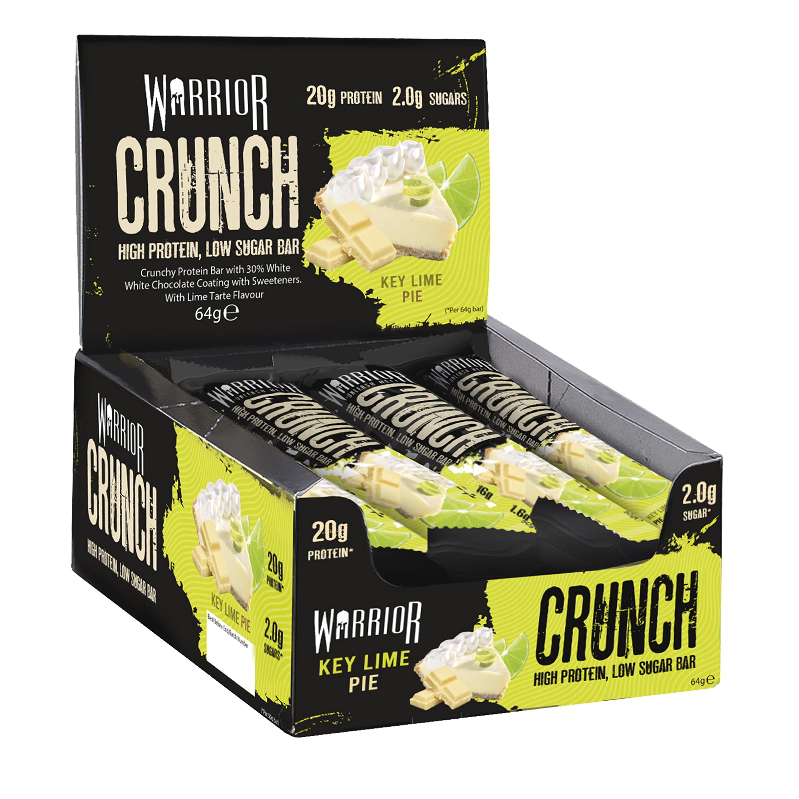 WarriorCrunch High Protein Low Carb Bar, 64g, Key Lime Pie, Pack of 12