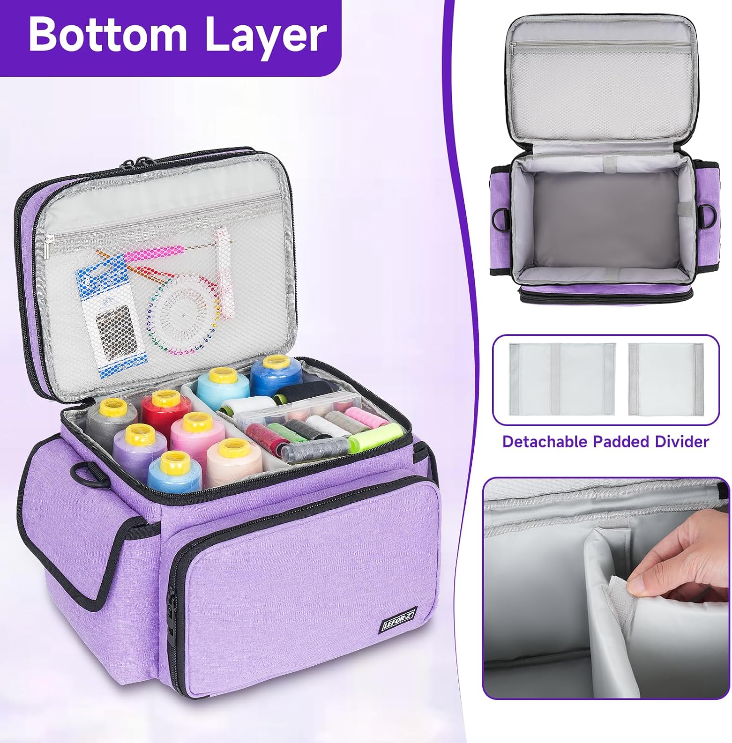 LEFOR·Z Sewing Supplies Organizer Storage Bag,Double-Layer Protable Travel Sewing Basket for Sew Accessories & Tools,Purple(Bag Only)