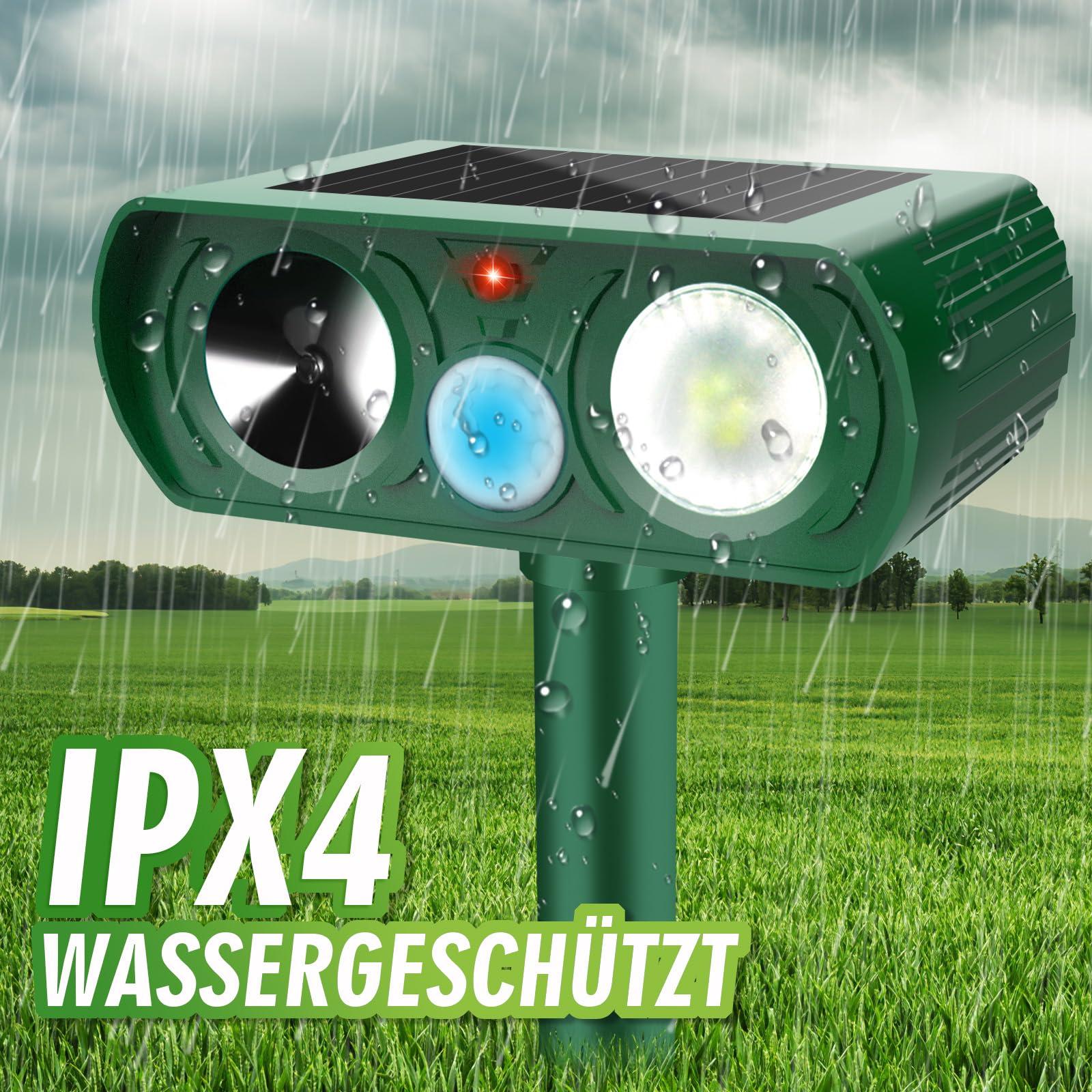 Repelente de Gatos, Solar, Impermeable, con Led Intermitente, Sensor de Movimiento Pir, Ultrasónico Repelente de Animales para Jardín y Patio, para Gatos al Aire Libre, Antimartas, Mapaches y Perros