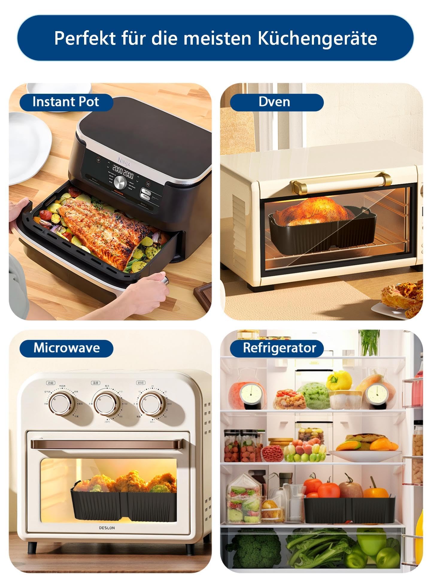 Stampo in silicone per friggitrice ad aria calda, accessori per Philips Airfryer serie 1000, set da 3 pezzi, nero, rettangolare, antiaderente, senza BPA, cestello flessibile, 7,1 l (NA154/00