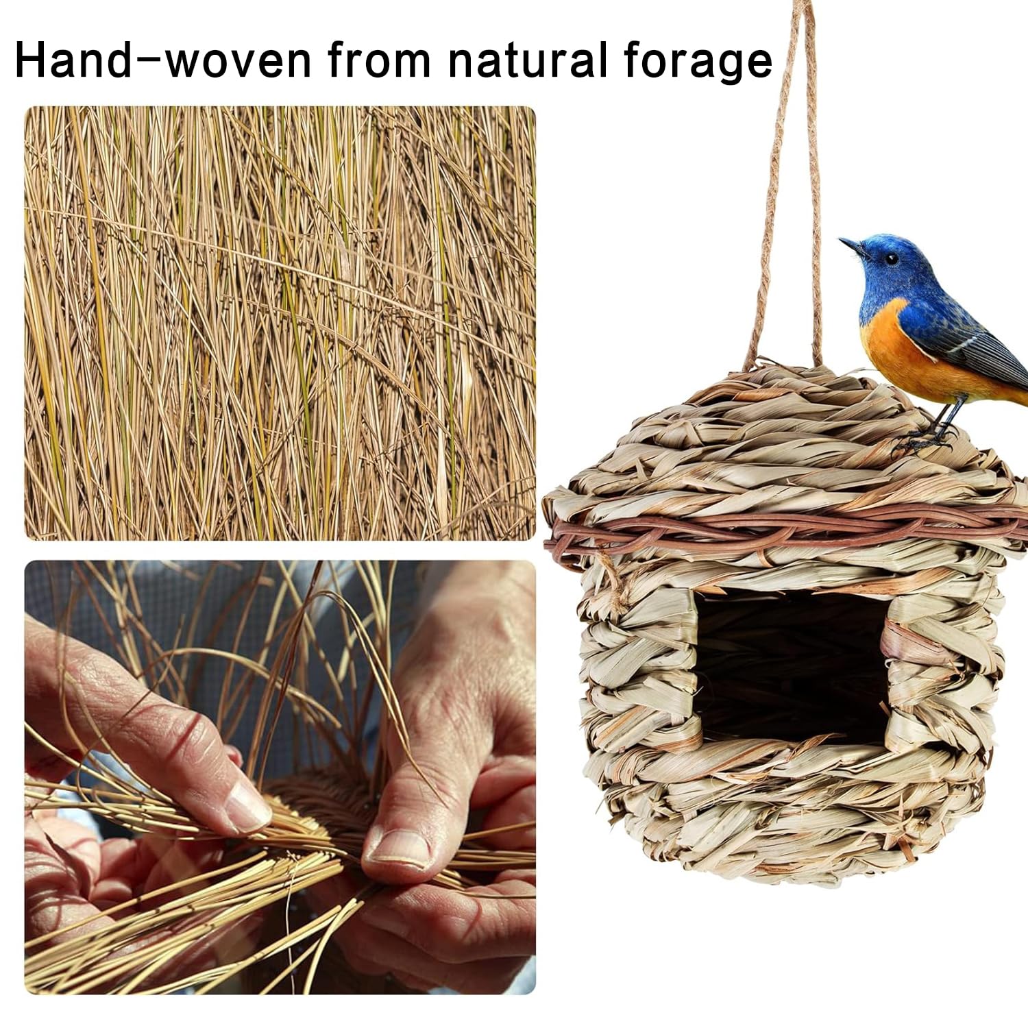 Nichoir Oiseaux Tissé à la Main, 2 Pièces Nichoirs pour Oiseaux Tissés à la Main, Nid D'Oiseau Fait À La Main, Nid Oiseau Fait à La Main pour Mésanges Charbonnières, Rouges-Gorges (Des billes, B)