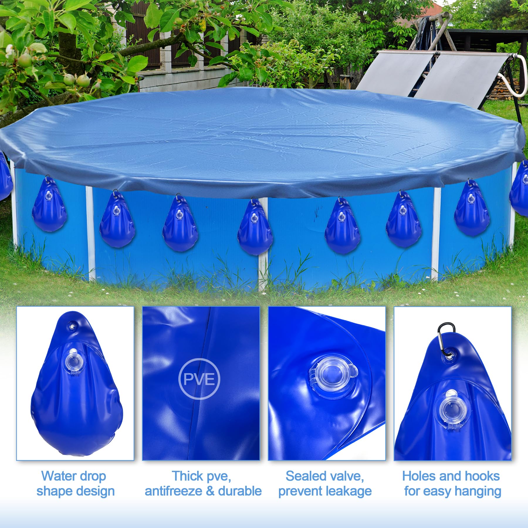 TZEKING Poolabdeckung Gewichte Wassersack,12PCS Pool-Wasserbeutel,Pool Beschwerungssack,Winter Pool Abdeckplane Beschwerungssack,Pool Wandtaschen,Schwimmbadabdeckung Hängende Tasche,für Poolabdeckung