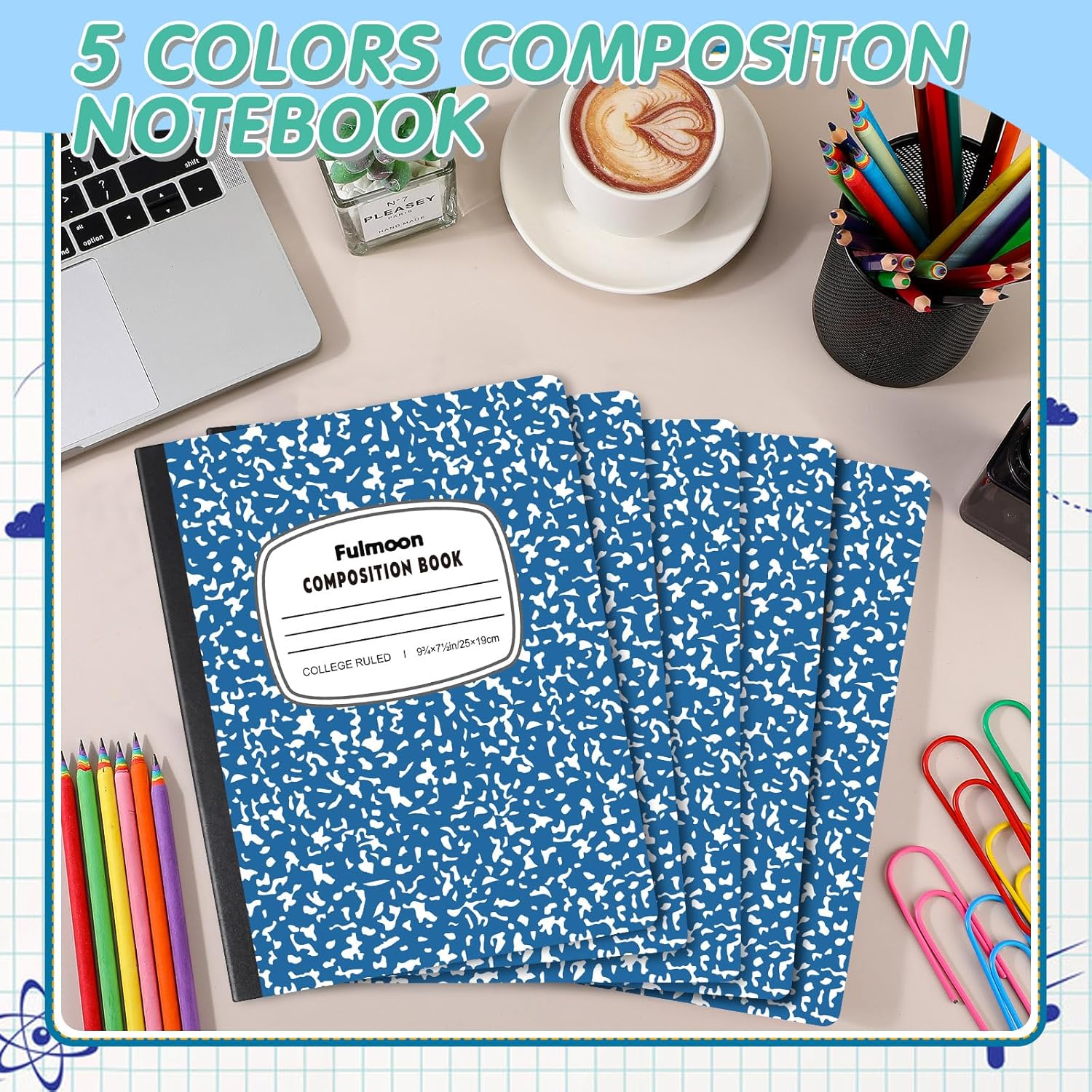 Fulmoon 48 Pcs Composition Notebook College Ruled Hard Cover Notebook 60 Sheets/120 Pages for School College Journal Writing Programs Art Recipes 9.75 x 7.5 Inch, Blue