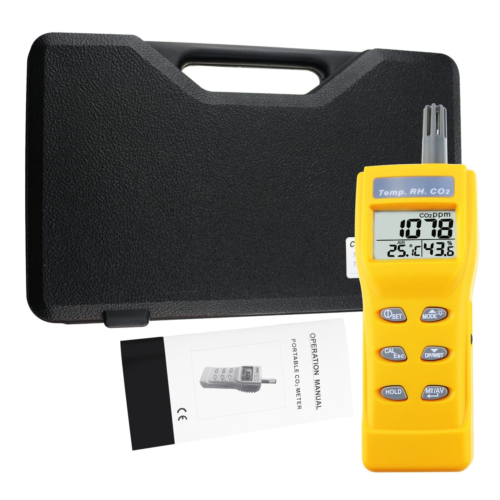 Monitor de CO2 IAQ NDIR 9999ppm Sensor de Temperatura Punto de Rocío Humedad Digital Portátil