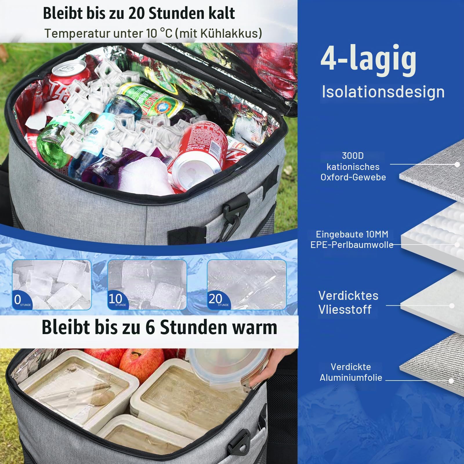 ZHJINGYU Kühlbox mit Rollen mit Picknicktasche & Kühltasche groß - 40L Kühlbox Faltbar mit Räder | bis zu 20h Kühldauer für Picknick Camping Strand BBQ | Großer Kühlwagen für 60 Dosen mit verstellbaren Rädern, tragbare Thermotasche für Reisen, Strand, Cam