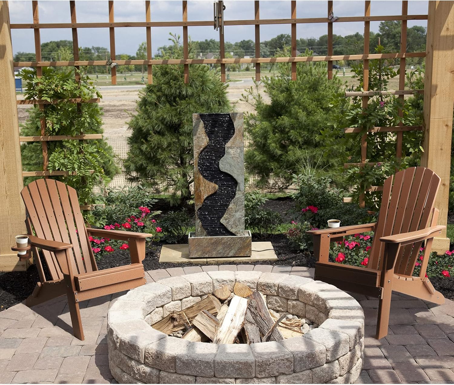 FUNBERRY Folding Adirondack Chair, All Weather HDPE Fire Pit Chairs with Cup Holder for Outdoor