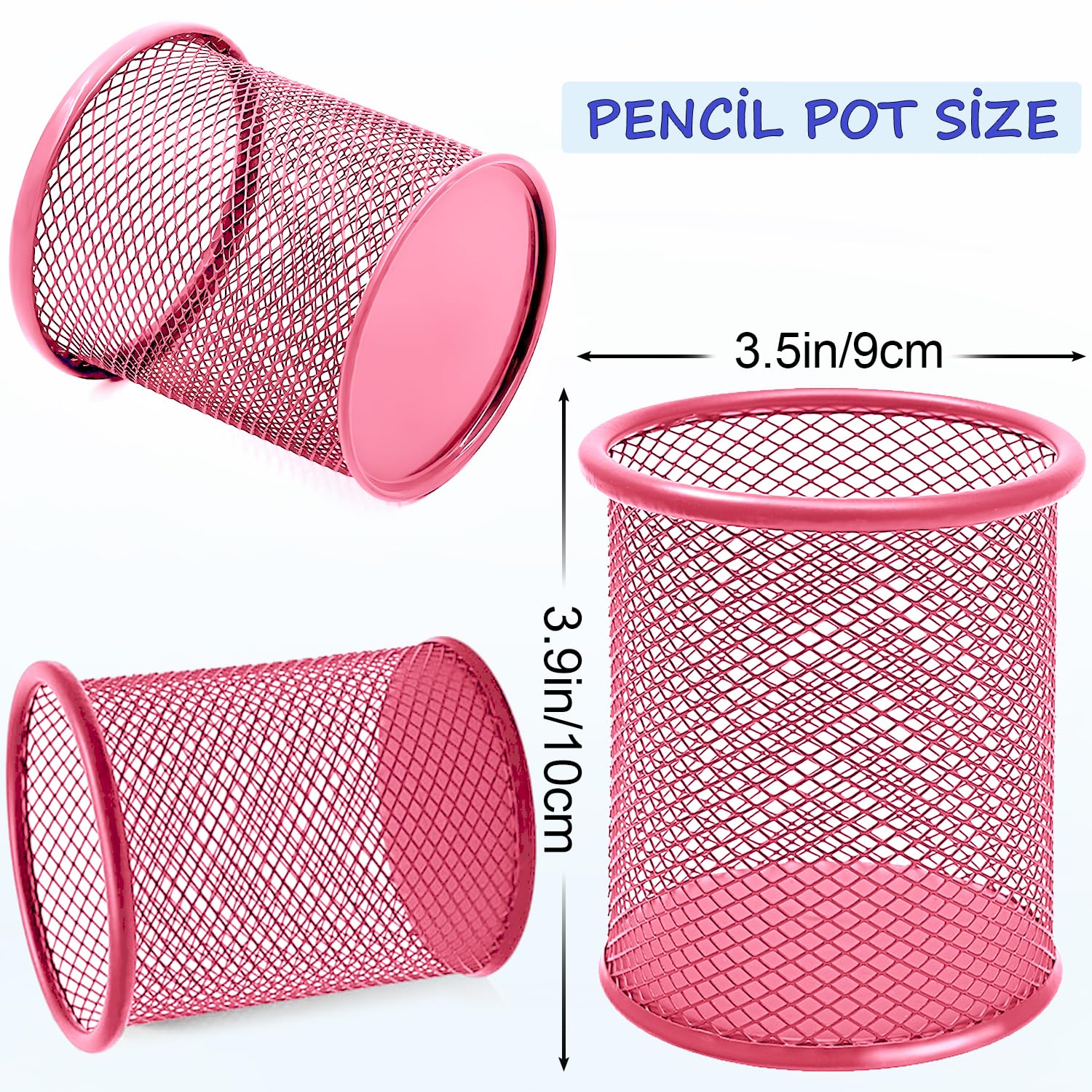 Qualsen Pack of 2 Pink Metal Pen Holders, Desk Organizer with Airy Mesh Design, 2 pack - Image 2