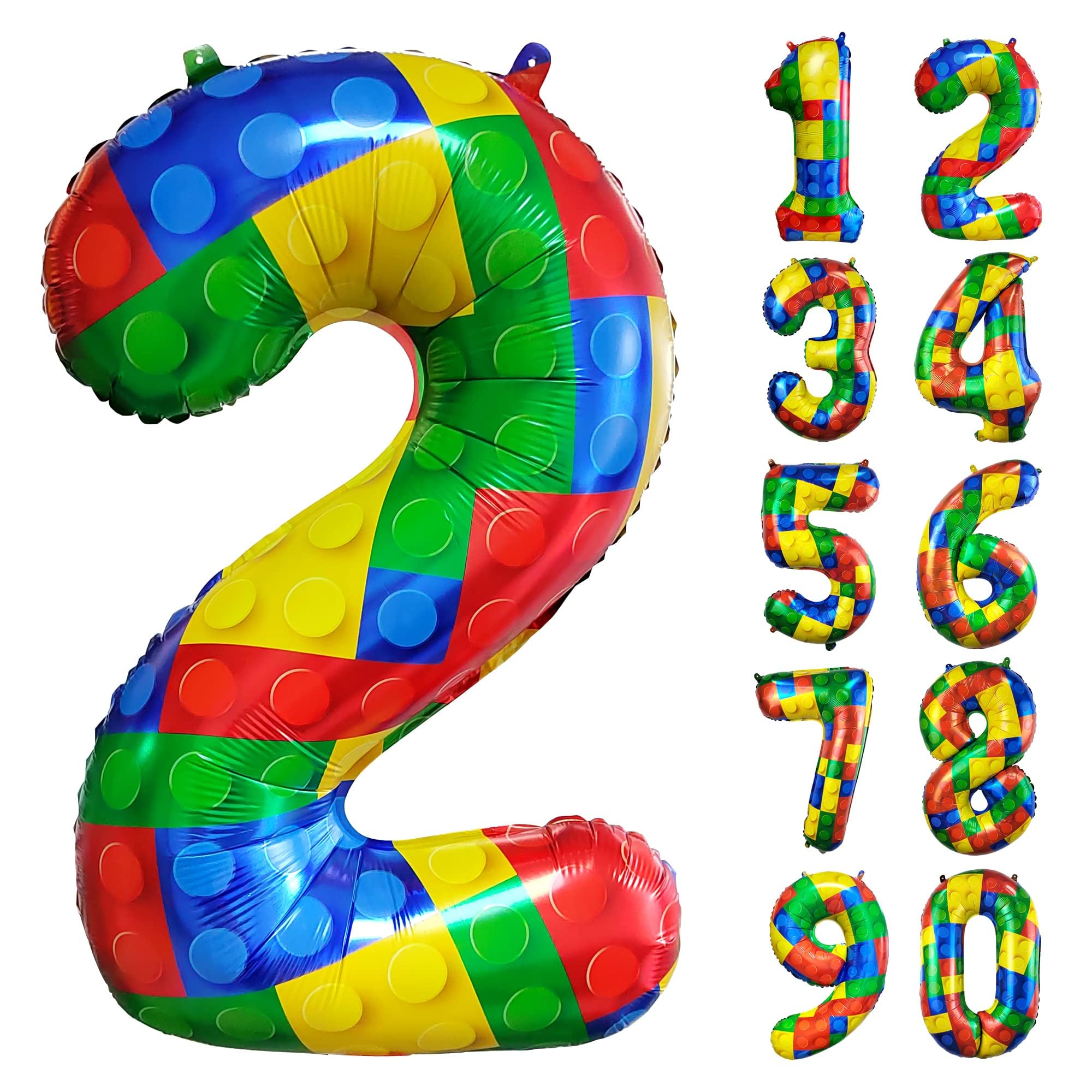 CHANGZHONG 32 Inch Building Block Number 2 Balloons 2 Years Old Balloons Large Big Helium Foil Mylar Balloon for 2nd Birthday Party Decoration Supplies
