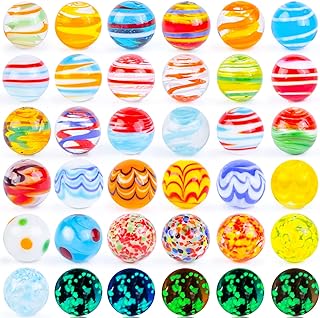 MCPINKY 36PCS Glass Marbles for Kids, Including 31 Colorful Assorted Marbles 5 Glow in The Dark Marbles Marbles Bulk Large Marbles Play Marbles Marble Run Accessories for Boys and Girls