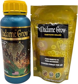 MADAME GROW Kit Deep Root Growth Accelerator 250 ml + Trycho Killer 100 g, Fase Raíz y Crecimiento de la Planta, Enraizante y Engorda Cogollos, Abono Fertilizante y Abono Floración