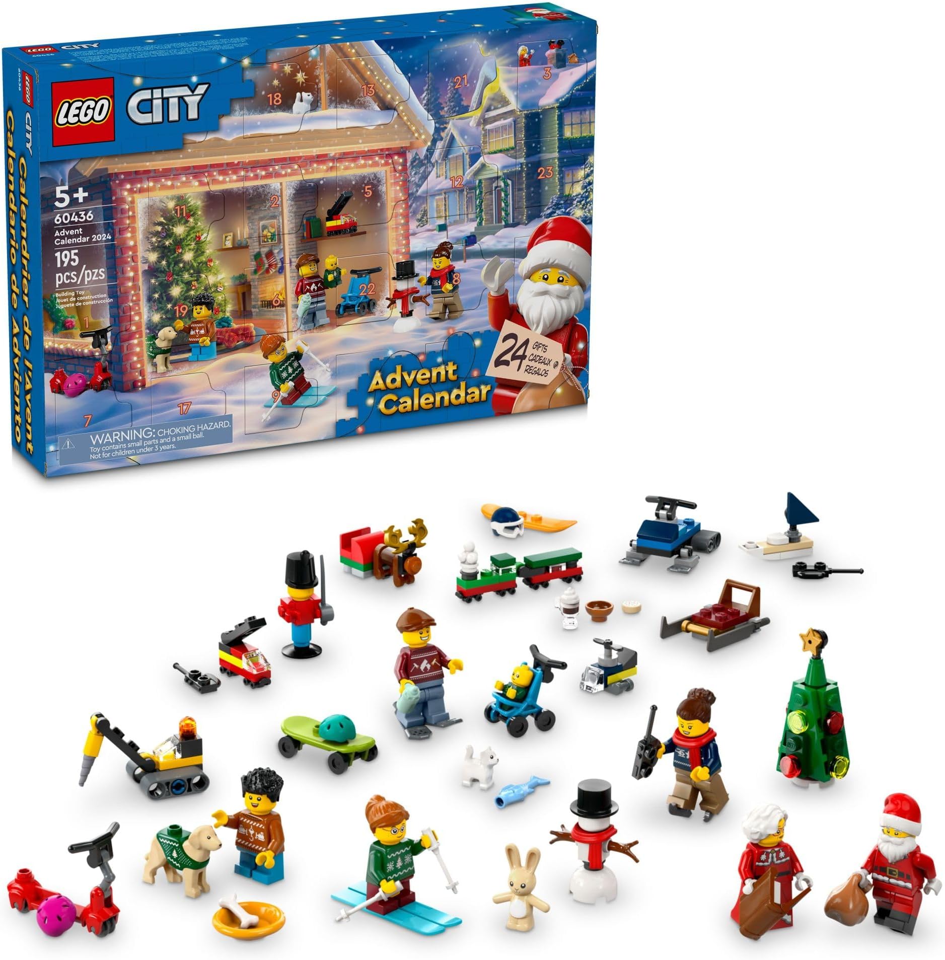 LEGOCity 2024 Advent Calendar, Holiday Countdown Gift for Ages 5 and Up, 24 Surprises for Kids, Fun Miniature Christmas Figures with Festive Sweaters, Santa and Mrs. Claus Minifigures, 60436
