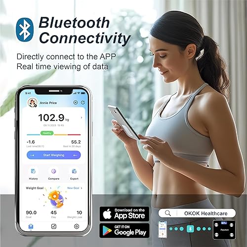 Miniatura 5 de Báscula digital para peso corporal, báscula de baño con aplicación, báscula corporal inteligente con Bluetooth para seguimiento de fitness, pies