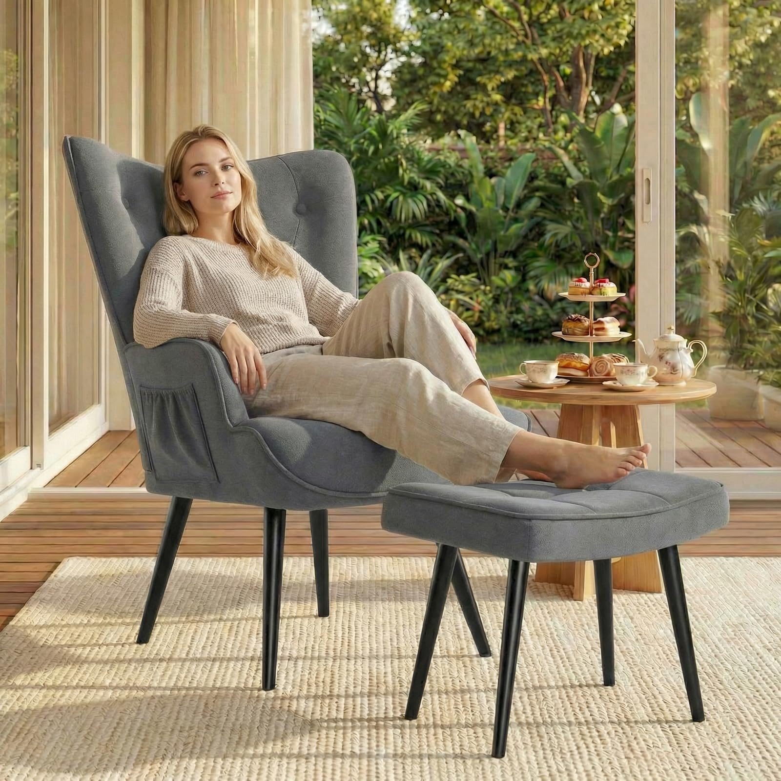 Clevich Poltrona Relax con Poggiapiedi, Comoda Sedia da Lettura in Grigio - Poltrone per Salotto & Camera, Fino a 168kg