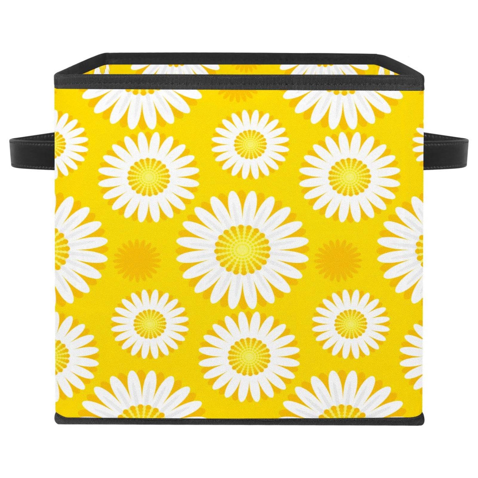 Boîte de rangement pliable marguerite jaune en tissu cube pour placard et jouets d'enfant