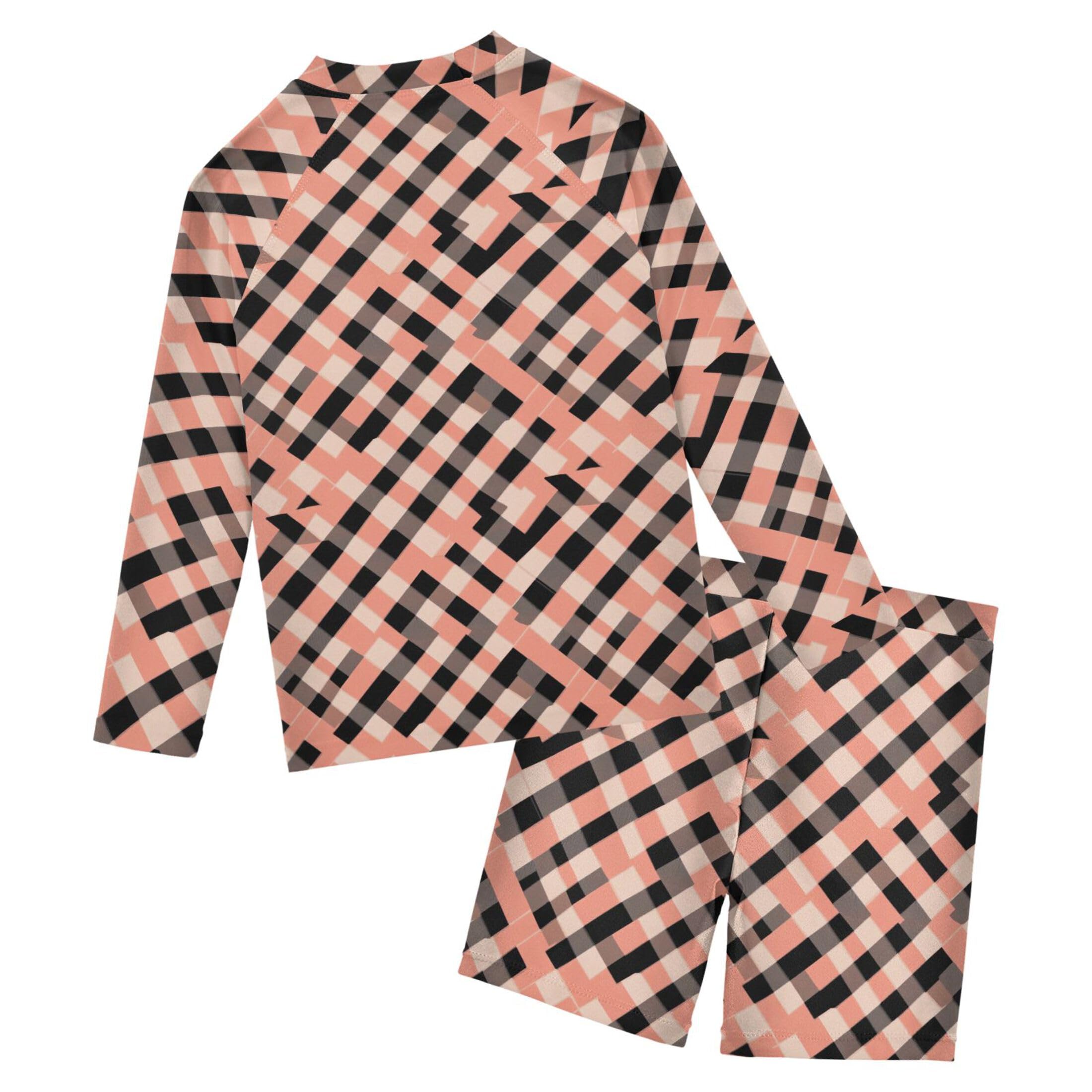 Orange Buffalo Check Plaid Toddlers and Baby Boys' Swimsuit Trunk and Rashguard Set B0404299