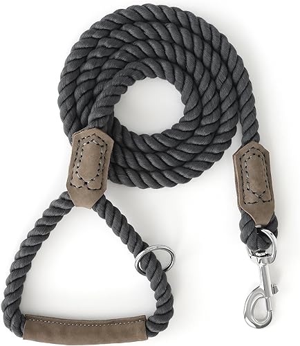 Miniatura 9 de Mile High Life Correa para perro, correas de cuerda de algodón trenzada con mango de cuero, cierre de metal resistente, 6 pies, 1/2 pulgada de Mango