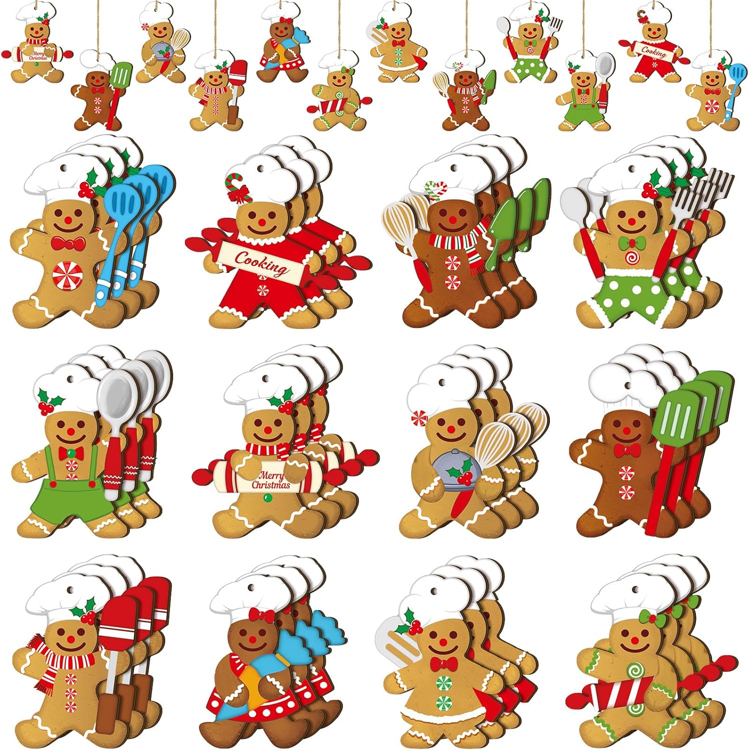 Ferraycle 36 Pcs Gingerbread Christmas Decoration for Tree Cooking Gingerbread Man Wooden Ornaments Christmas Hanging Decor for Christmas Tree Home Kitchen Decor Party Supplies