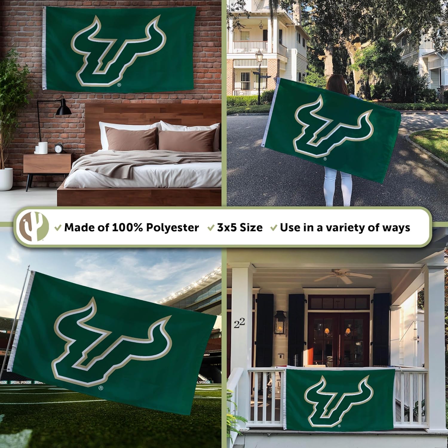 Desert Cactus University of South Florida USF Flag - 3 x 5 Feet Bulls Banner, Indoor/Outdoor Durable Fabric, 100% Polyester Design (Style A) - Image 3