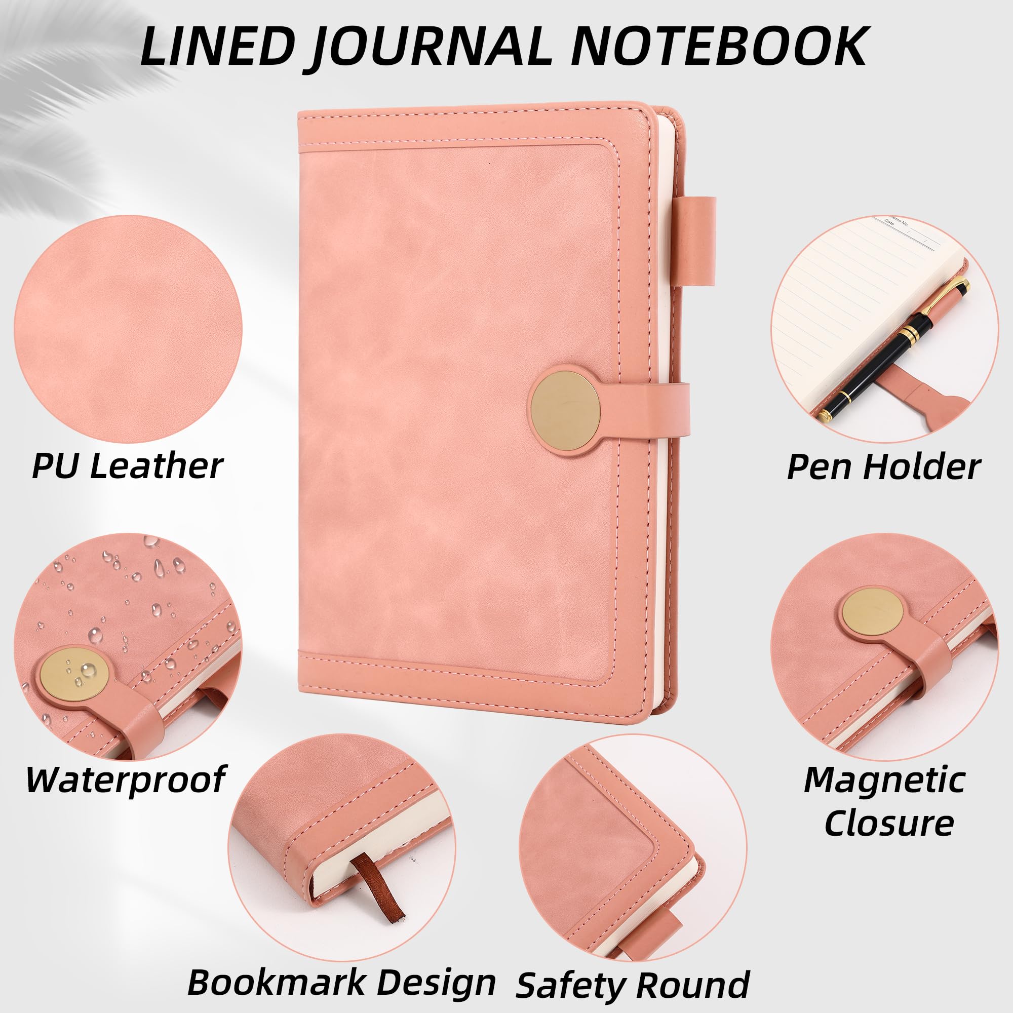 Taccuino personalizzato in pelle formato A5 con chiusura magnetica a righe, con copertina rigida, 360 pagine, diario giornaliero per uomini e donne, a righe, per lavoro, scrittura, prendere appunti