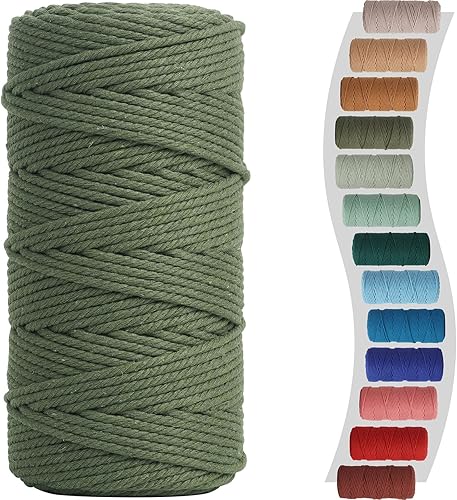 Cordón de macramé de 0.118 in para 220 yardas (656.2 ft), hilo de algodón de colores, cuerda de colores para macramé, color verde oliva, cuerda de