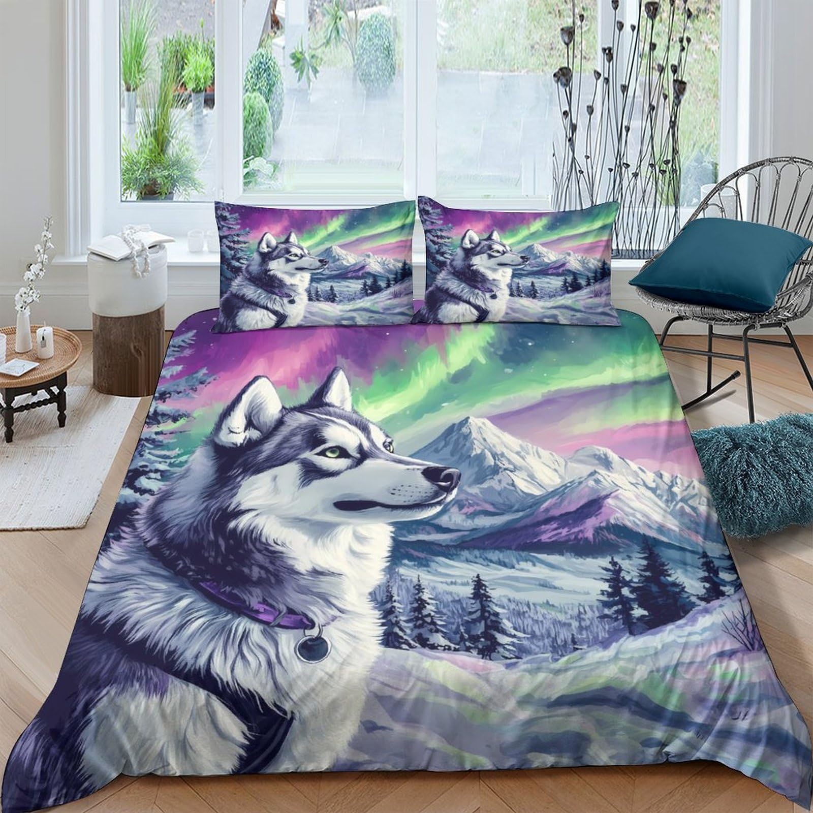 Ctjqhvkz Style-8 3D Printed Aurora Wolf Fitted Sheet Microfiber Soft Breathable Mountain Landscape Bed Cover For Bedroom Dorm Decor Single（135X200cm）