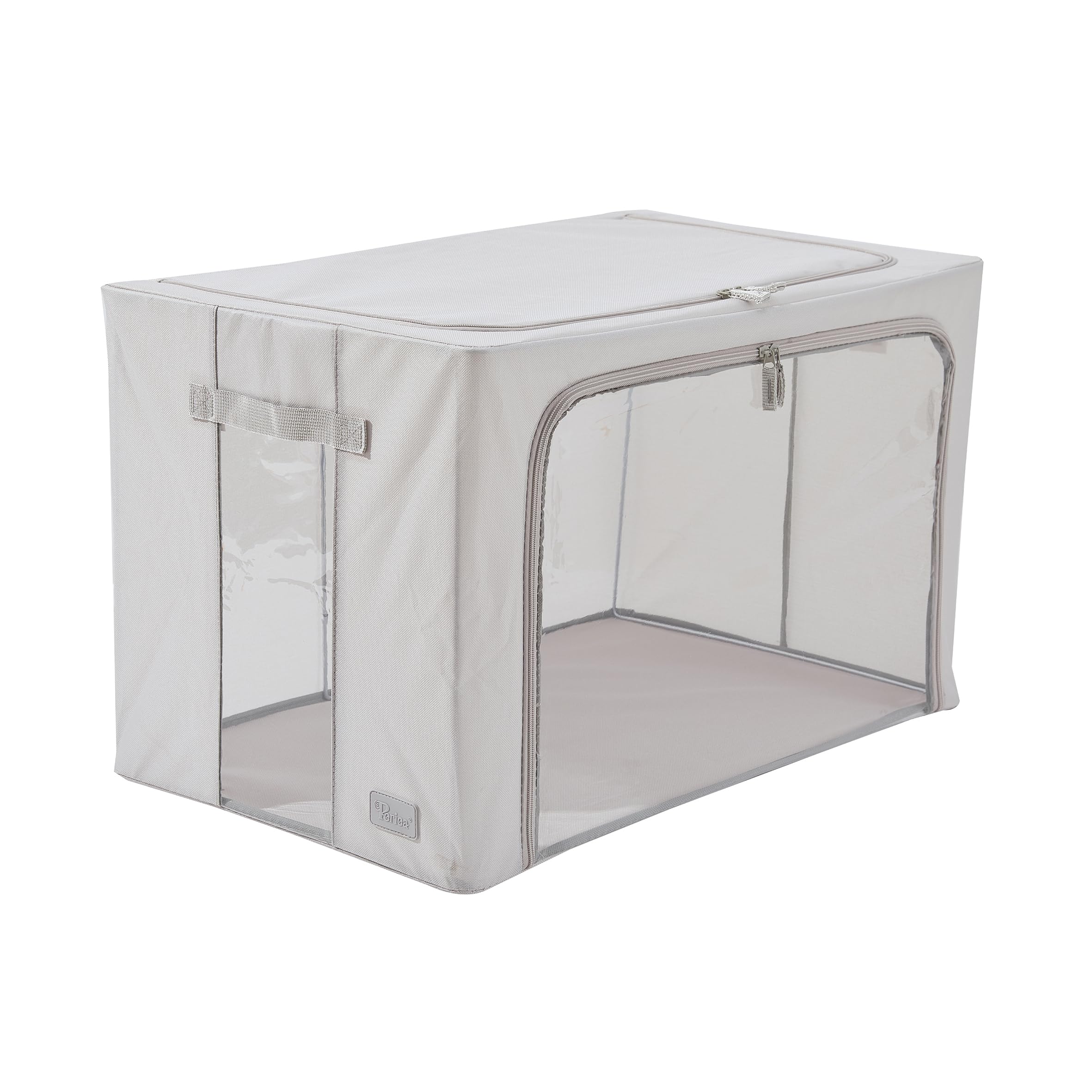 Periea ‘Beau’ Folding Collapsible Stackable Fabric Home Storage Boxes with Steel Frames (Grey, Jumbo)