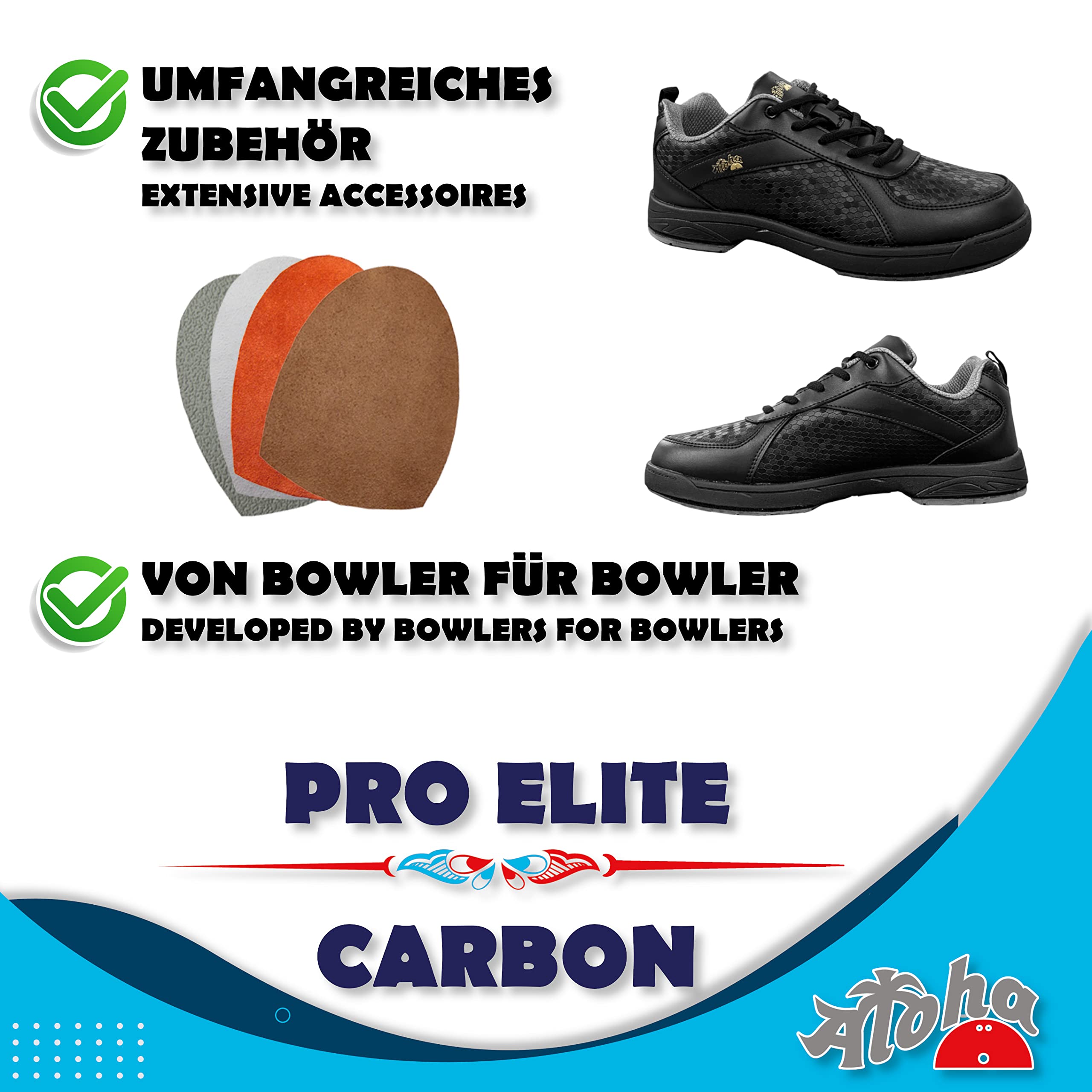 Chaussures de bowling [Aloha] Pro Elite - Carbone | Avec semelle interchangeable des deux côtés | Chaussures pour homme avec différentes semelles coulissantes et talons inclus - [Design élégant