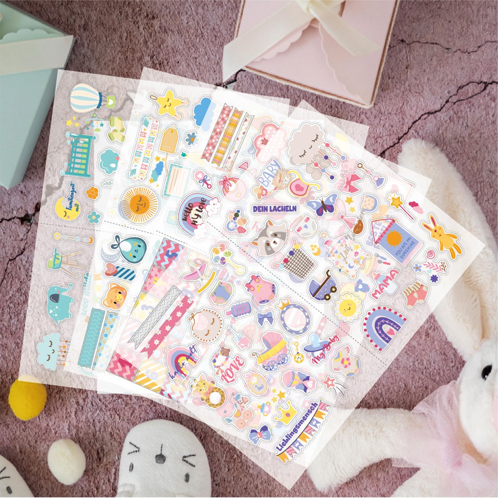 Goiern 4 stuks 212 stickers babyalbum, stickers voor kinderen en baby's, fotoalbums, 8 vellen DIN A4 DIY scrapbooking stickers om vorm te geven, baby-plakboekstickers