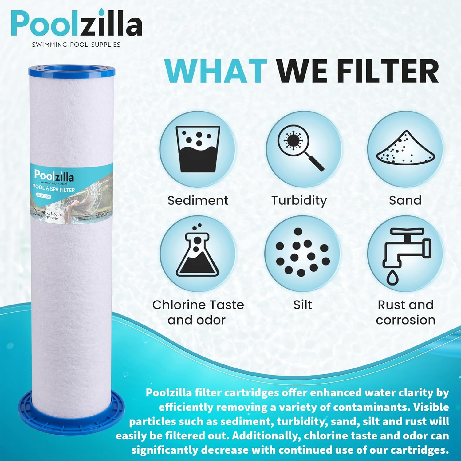 Poolzilla 1-Pack Replacement for Spa Inner Filter [18 3/4'' L x 5 5/8'' OD] Sundance 6473-164, Sundance Micro Clean Inner, UFC-164, Filbur FC-2769, SD-01293, AK-6473164, Hot Tub Inner Filter Cartridge