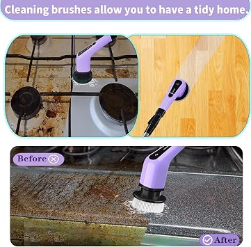 Electric Spin Scrubber, Cordless Bathroom Scrubber with Long Handle, Shower Scrubber for Cleaning with 7 Brush Heads, Power Scrubber Suitable for Cleaning Bathroom, Floor, Glass, Wall, Window