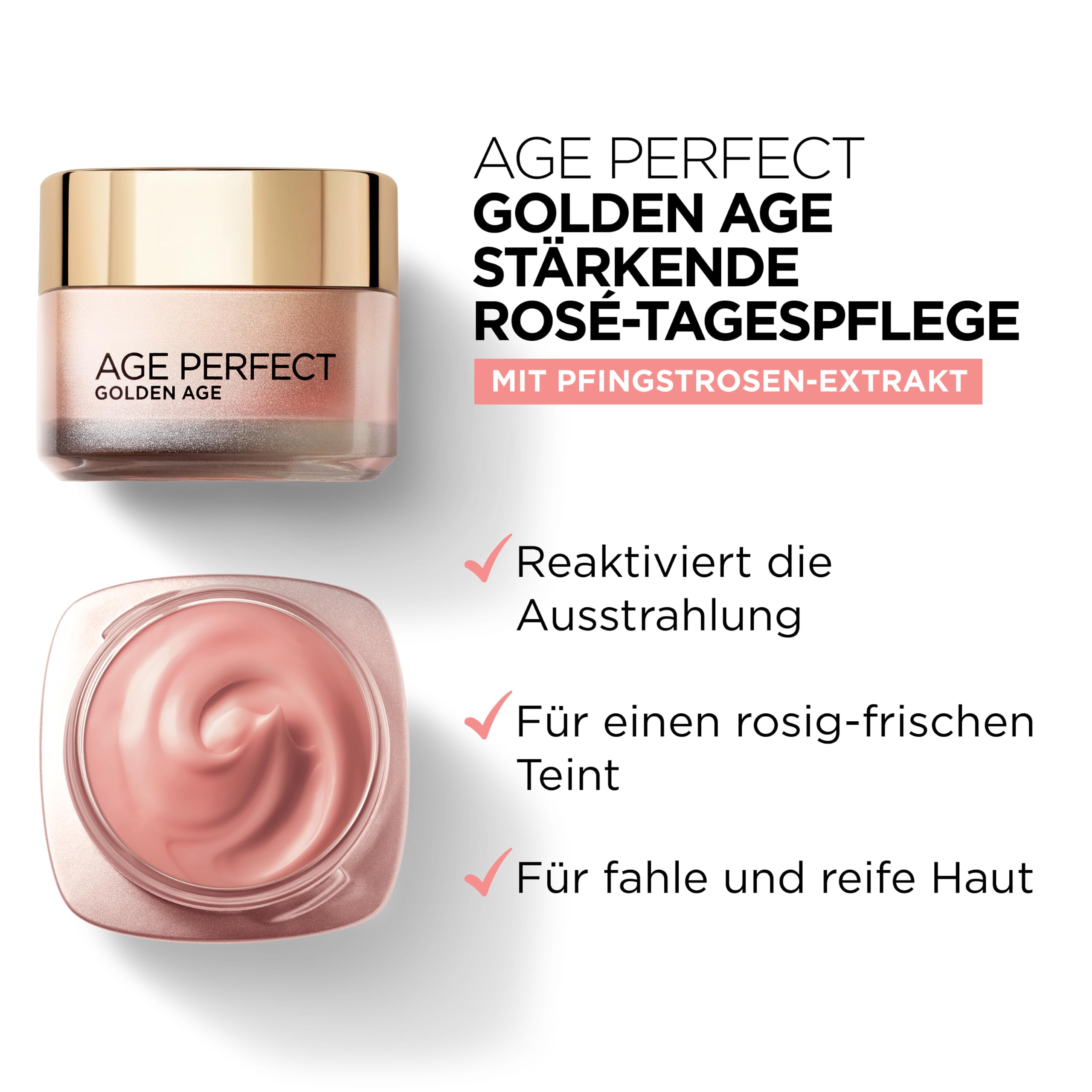 L'Oréal Paris Gesichtspflege Set, Age Perfect Golden Age, Anti-Aging Tagespflege und Nachtpflege, Festigung und Glanz, Für reife und fahle Haut, Mit Pfingstrosen-Extrakt, 2 x 50 ml
