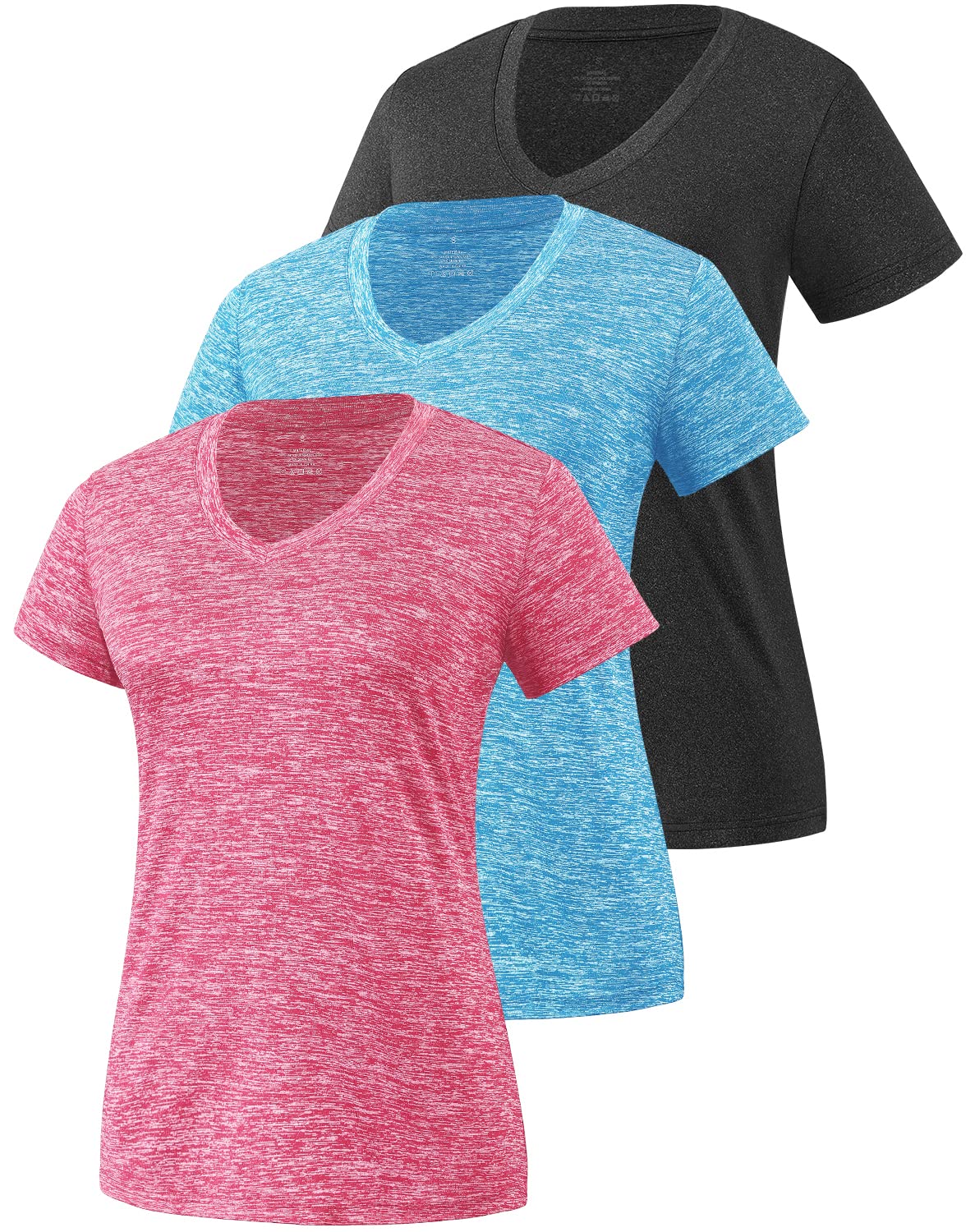 Star Vibe3 Pack Women's Short Sleeve Dry Fit T-Shirts Moisture Wicking Athletic V-Neck Gym Tee Exercise Yoga Tops
